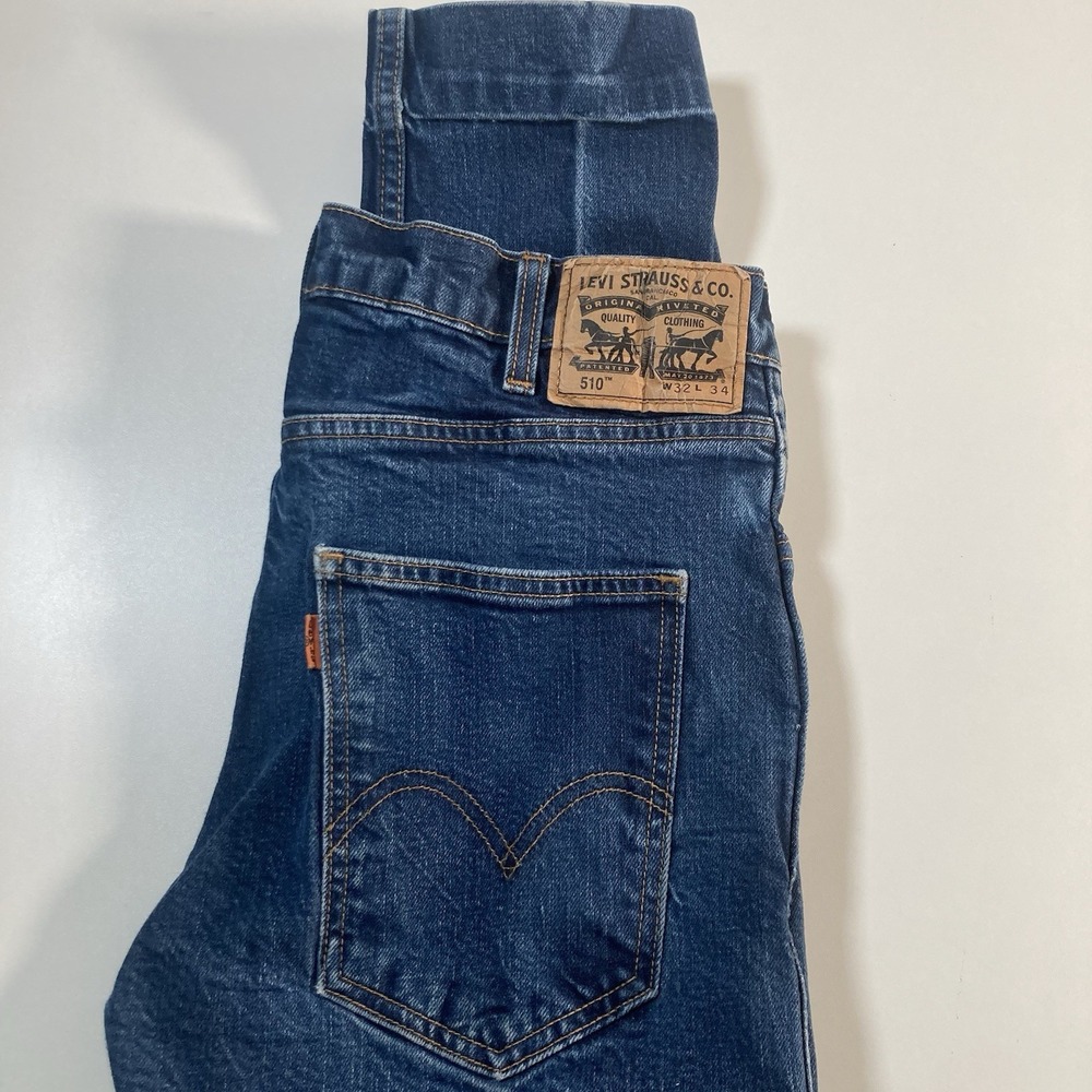 Levi's 510โ Jeans 30x31 Orange Tab Slim Dark Wash Faded Denim USA (Tag 32x34)